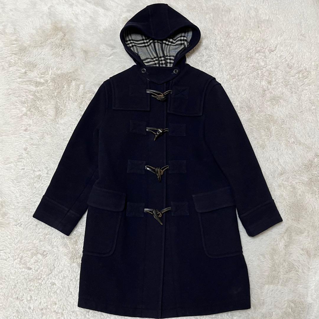 バーバリー ロンドン　チェック　ダッフルコート　ロングコート　紺　グレー　S