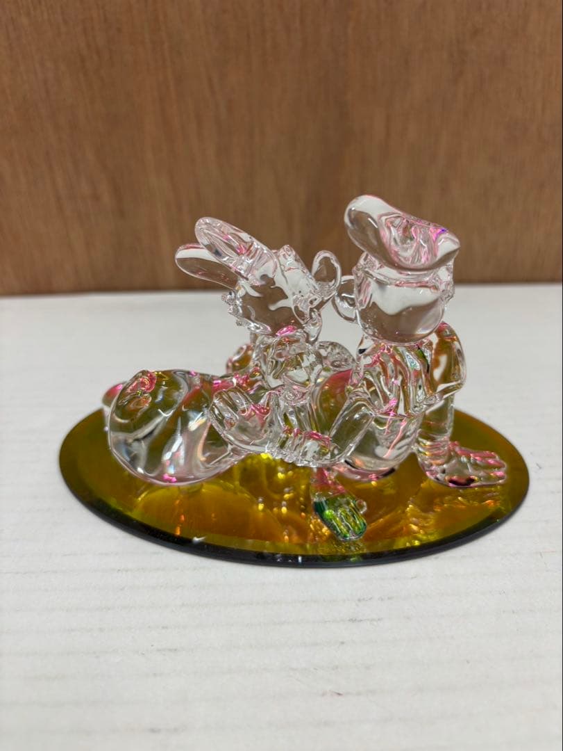 ディズニー ドナルドダック&ディジー クリスタル　台座 ミラー付き