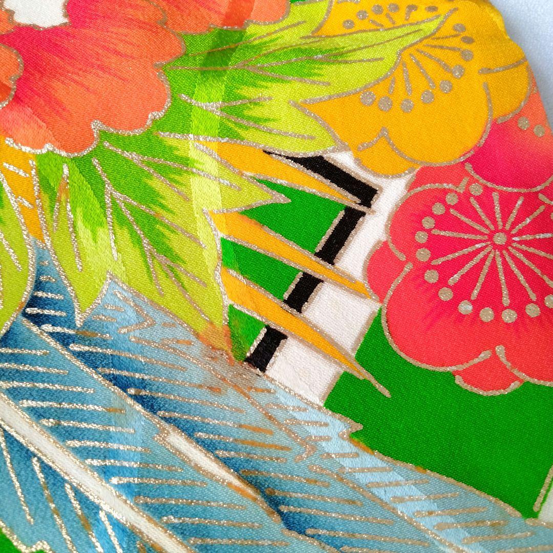 七五三 7歳　5歳　女の子 着物　緑　グリーン アンティーク　古典　レトロ　花柄