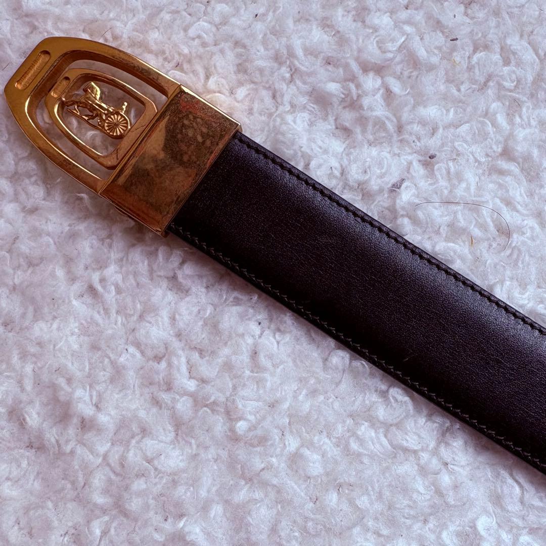 CELINE 黒レザーベルト クラシックカー金具 馬車金具 ゴールド 長さ調節可