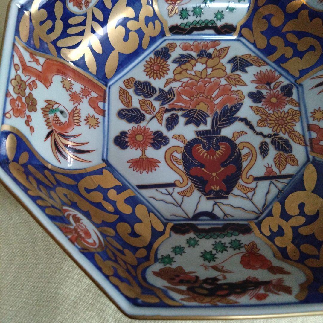 林九郎窯　有田焼　波佐見焼　金唐草花篭図　八角鉢