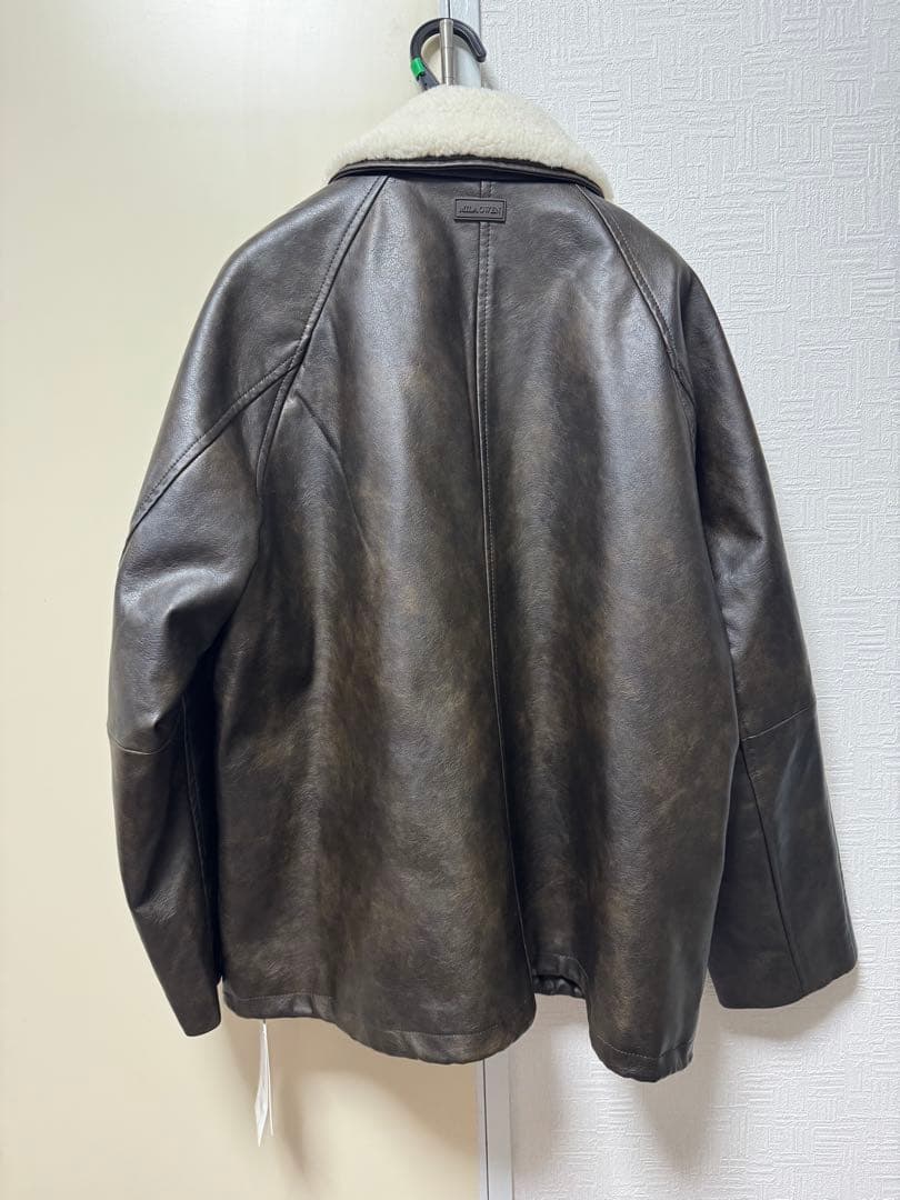 mila owen ステンカラーフェイクレザーブルゾン ブラウン