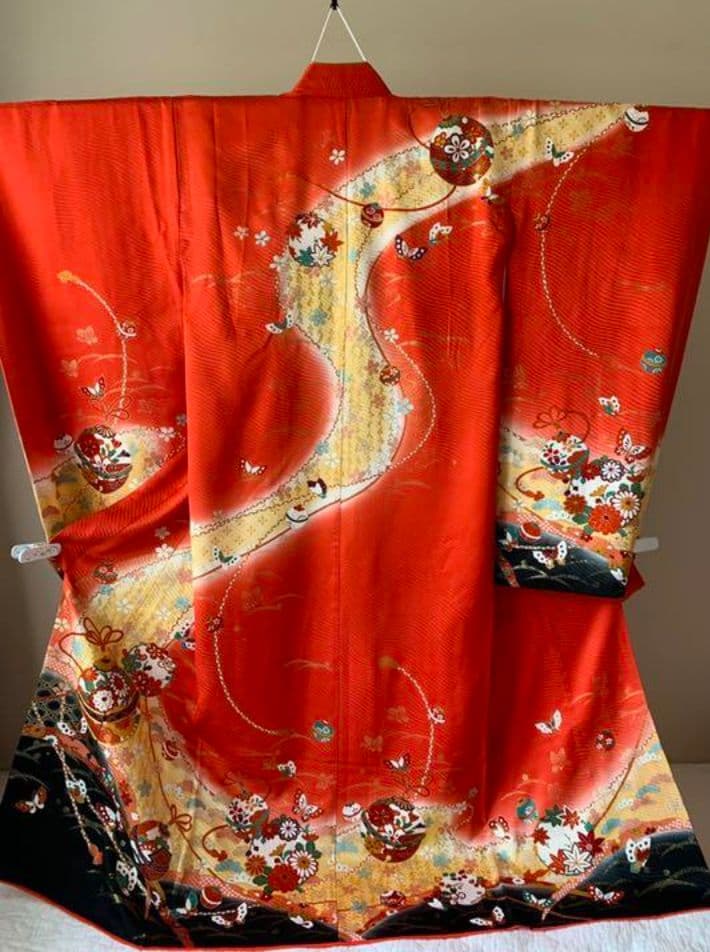 七歳お祝い着★鞠と枝垂れ桜が豪華★フルセット