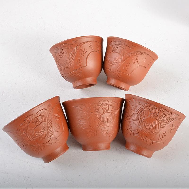 朱萬古焼　白雲陶園　朱泥　急須　湯冷　煎茶碗五客　煎茶器揃　共箱　6203C