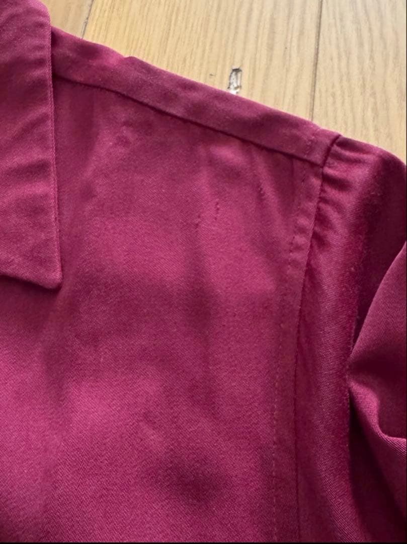 ほ*る様 40s 50s レーヨン ギャバ シャツ オープンカラー ボルドー M