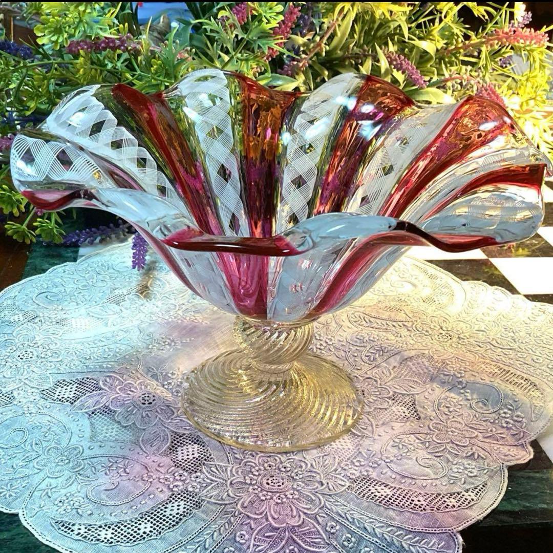 ベネチアングラス ザンフィリコ レースグラス コンポート アンティーク