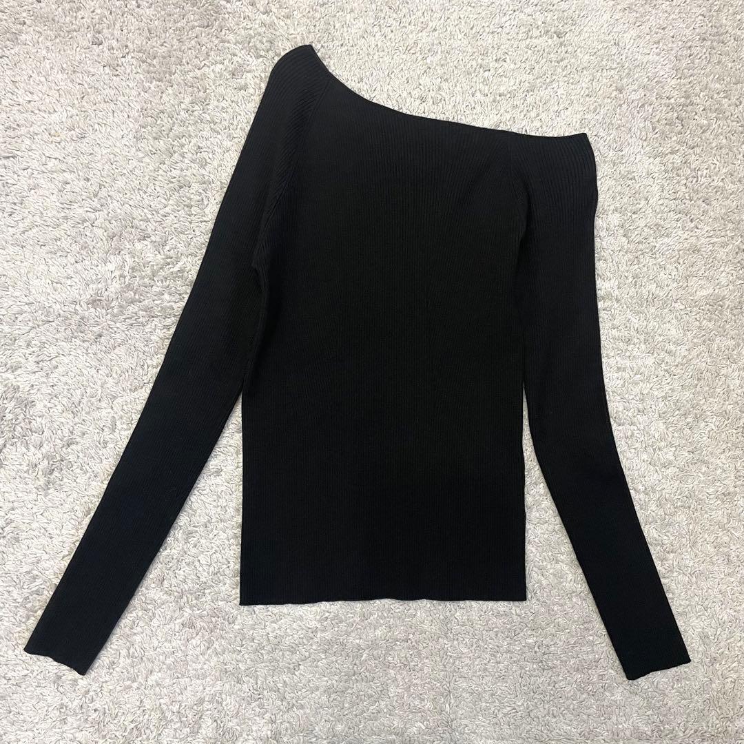 美品★anuans アシメネックリブニットプルオーバー ブラック アニュアンス