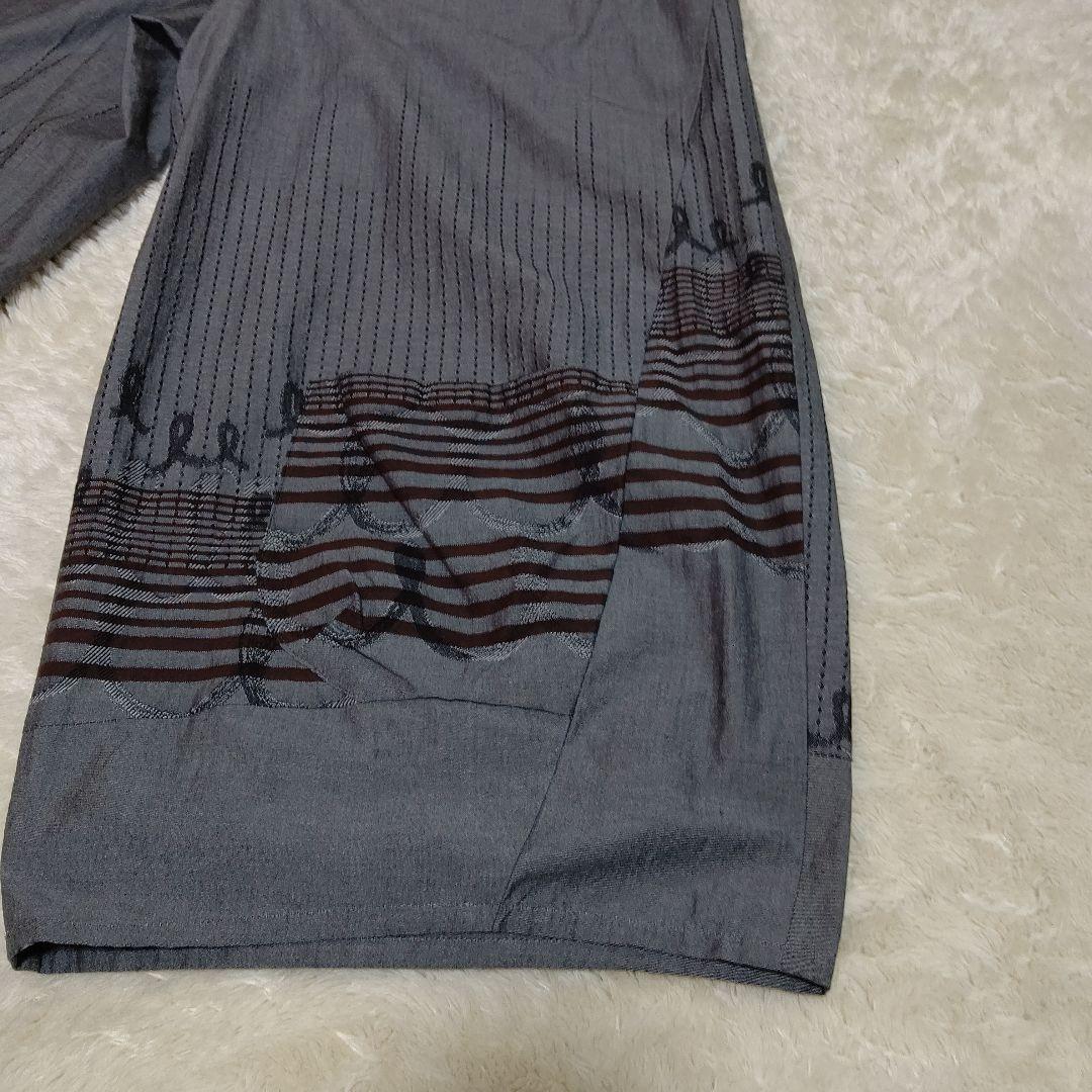 慈雨 グレー ストライプ ポケット付きキュロット
