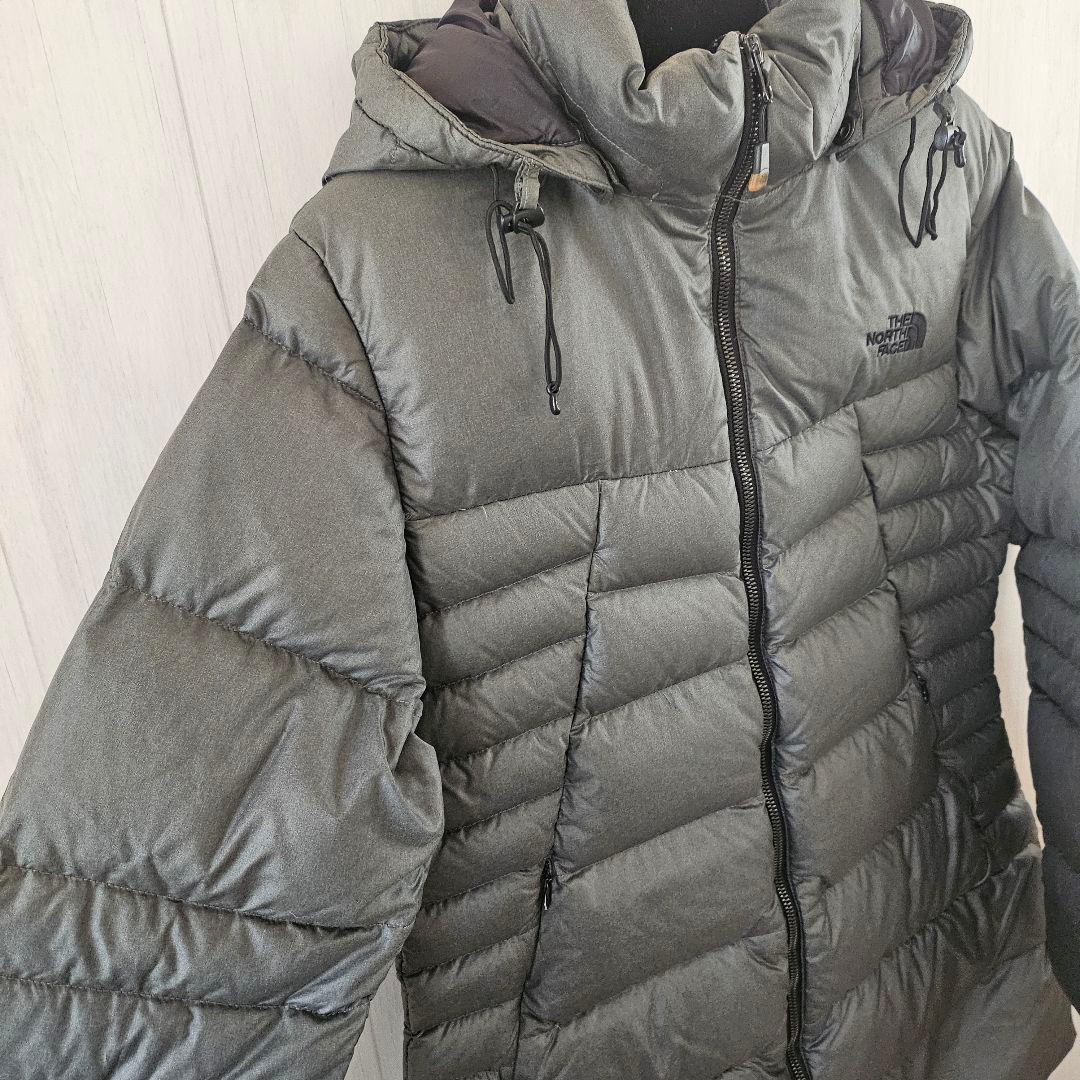 ノースフェイス☆ダウンジャケット ダークグレー 刺繍 L レディース 0149