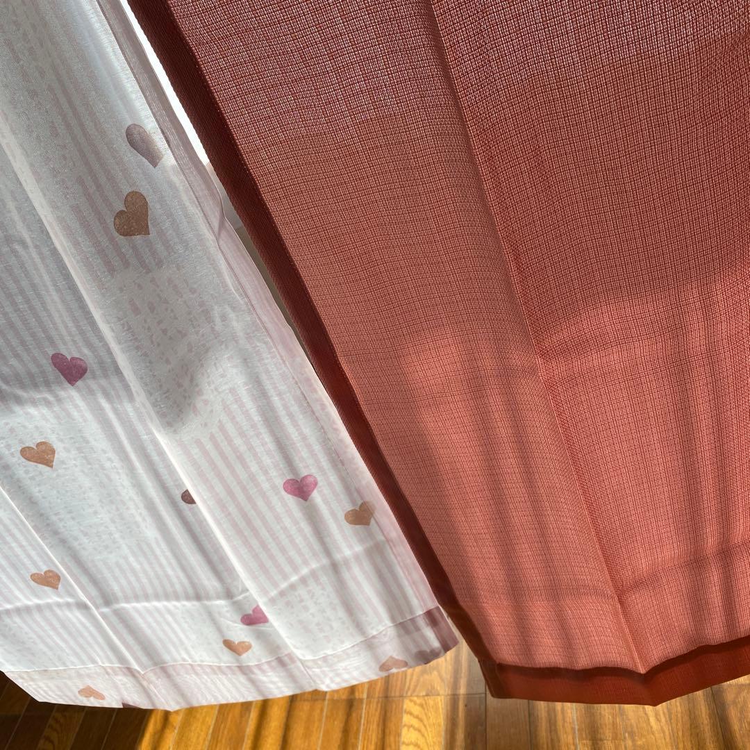 ピンク　ハート　ストライプ　ドレープカーテン　レースカーテン　2セット