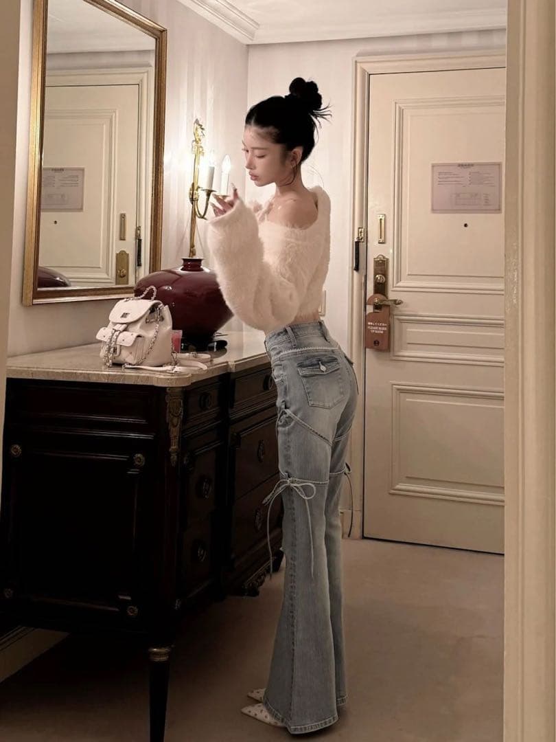 新品タグ付き ダーリッチ ピコレースハイウエストフレアデニム XS