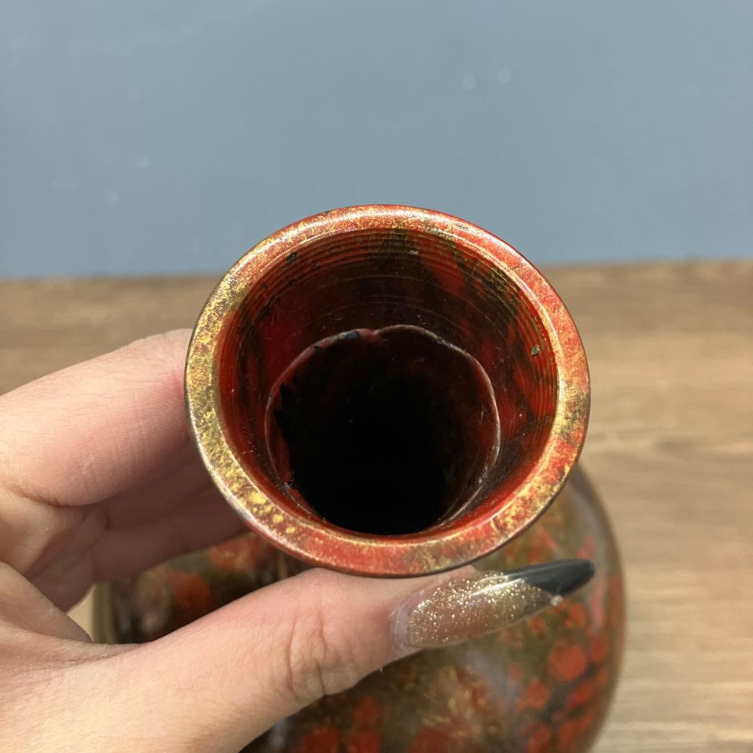 D-5 昭和レトロ 高岡銅器 鋳銅花瓶 「斑鳩」記念品 木箱付き 花瓶 花器