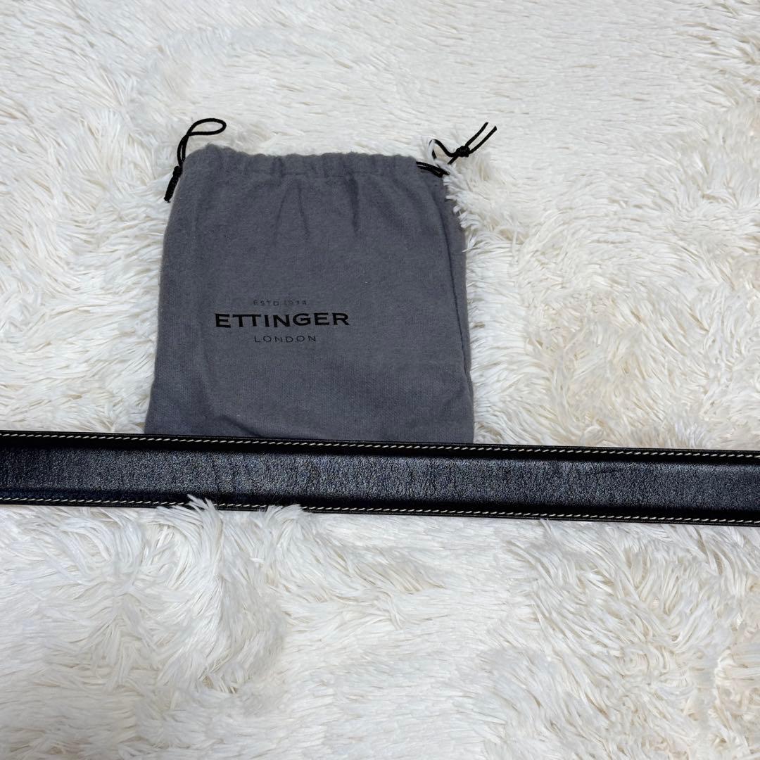 【美品】エッティンガー　スリムバックルベルト　オフホワイトステッチ　80