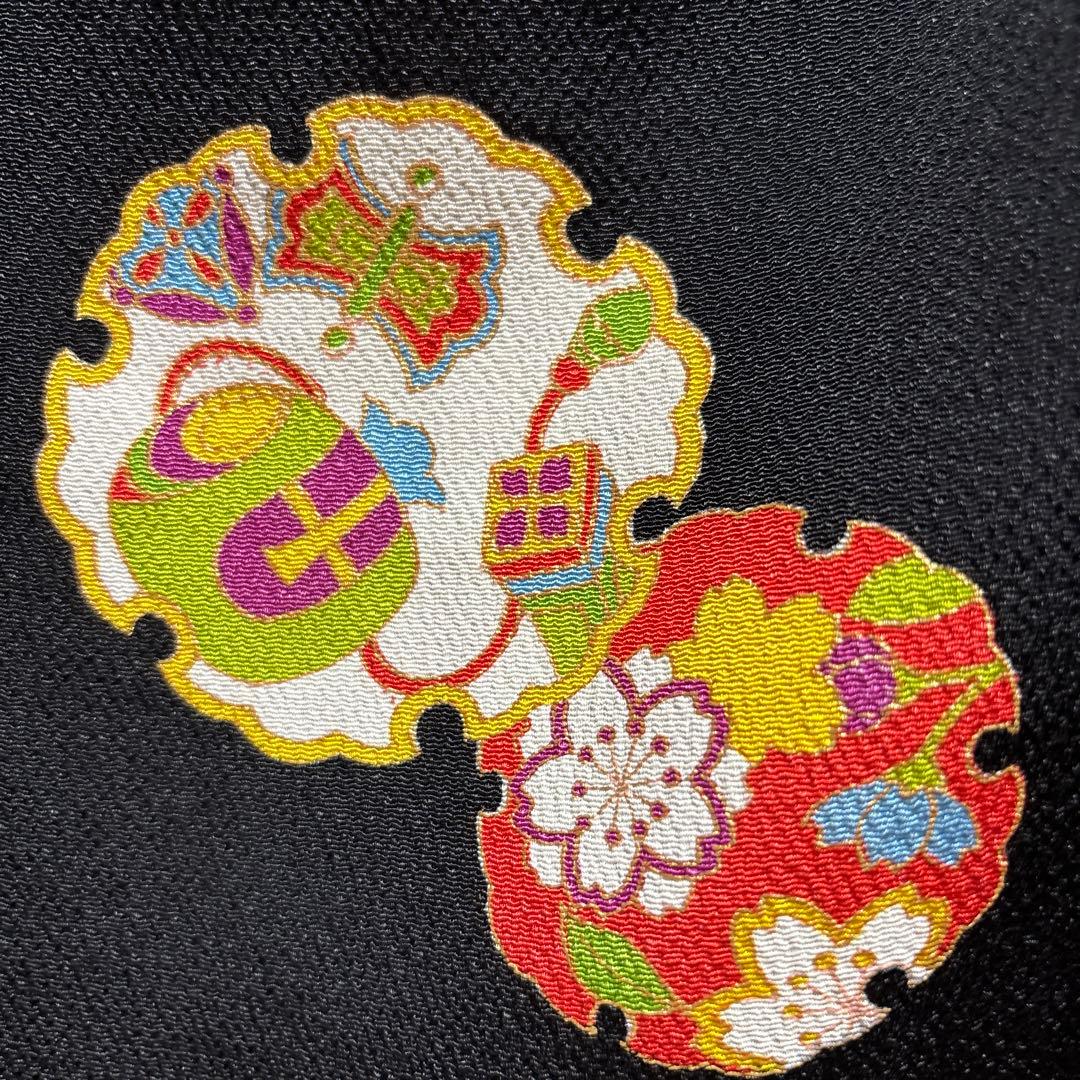 七五三　着物セット　正絹　ちりめん　7歳　ハーフ成人式　十三詣り　黒色　美品