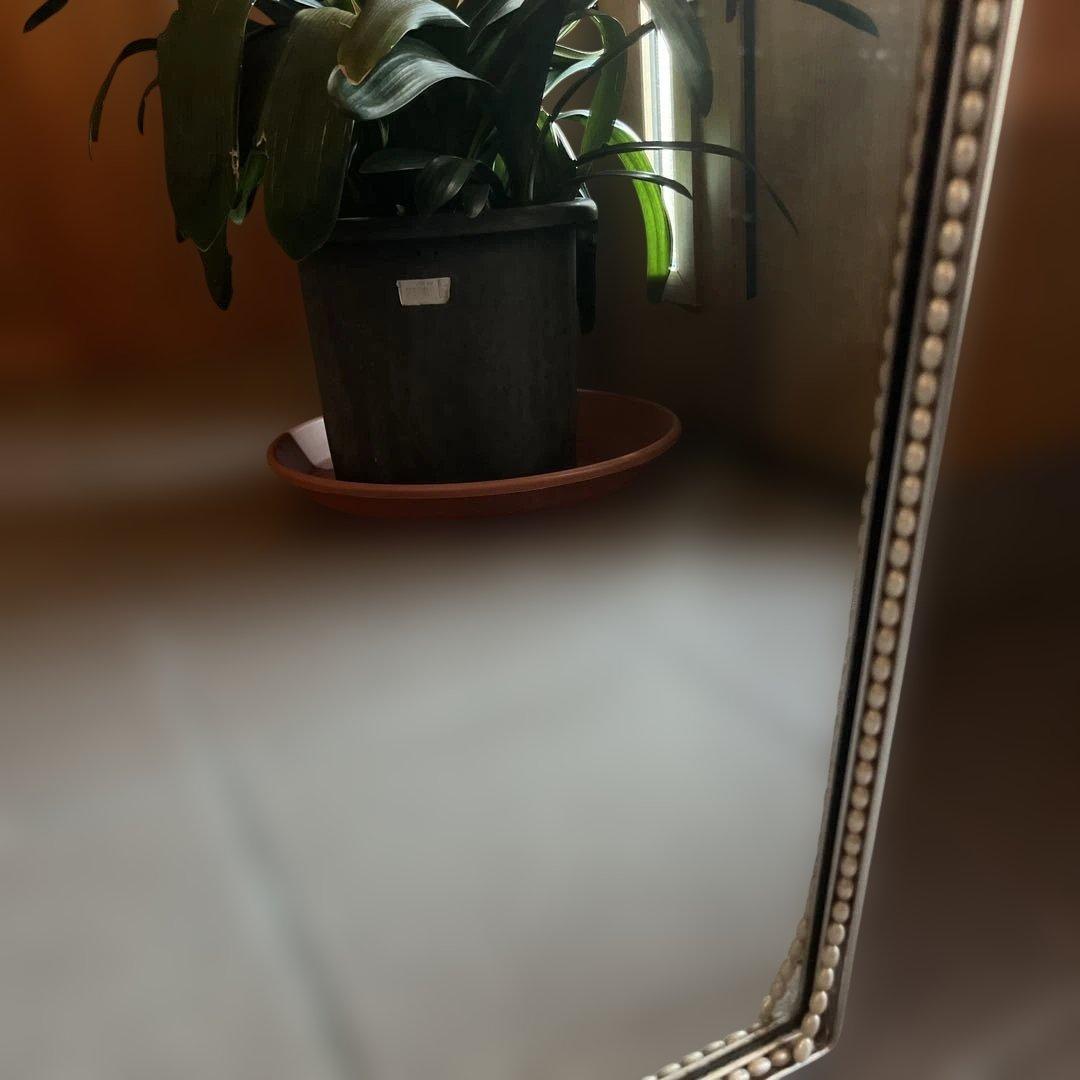 アンティーク　ヴィンテージ　アーチ型ビーズ装飾壁掛け鏡