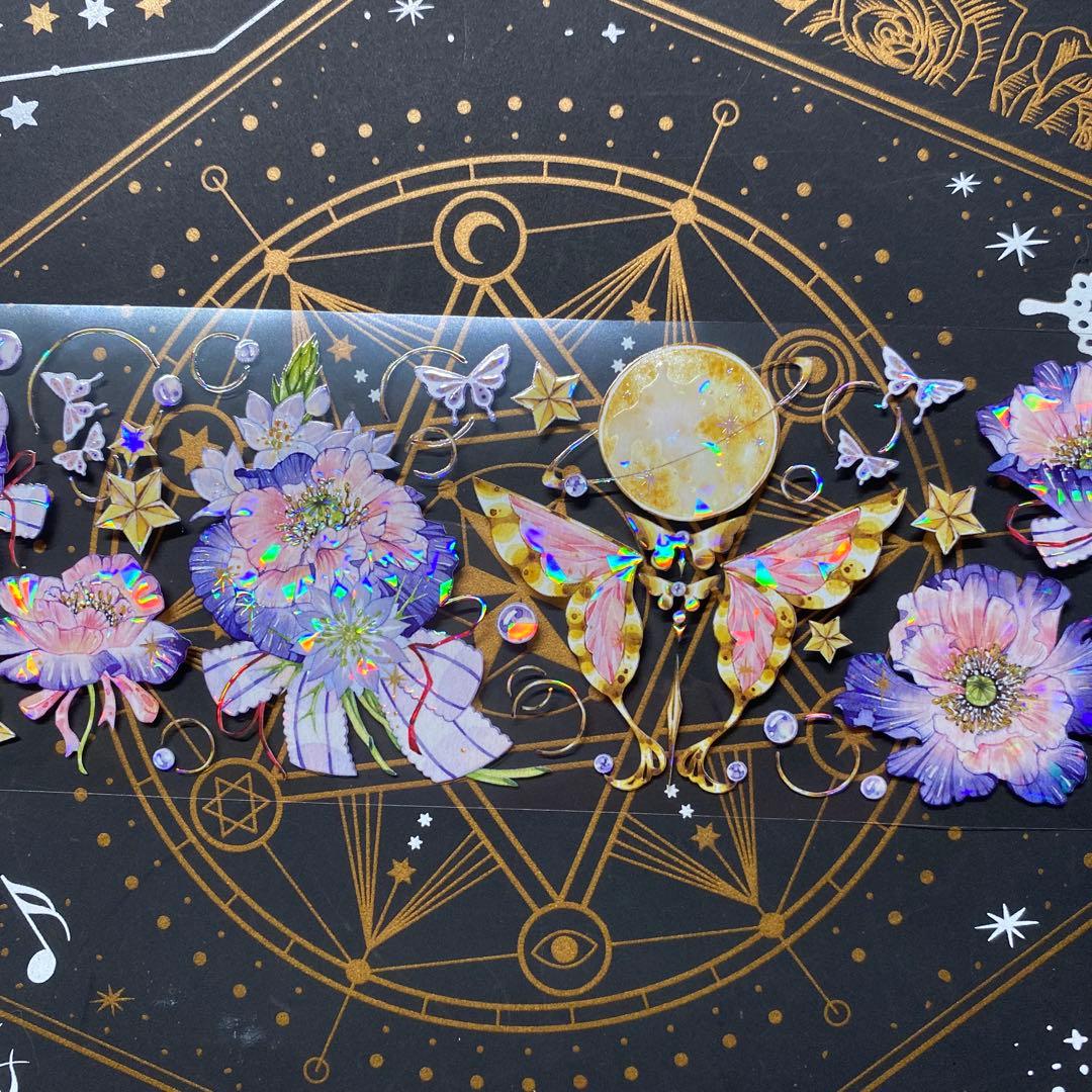 【9149】海外　マステ　中古巻　貝殻光マスキングテープ　お花　月　蝶々　装飾系