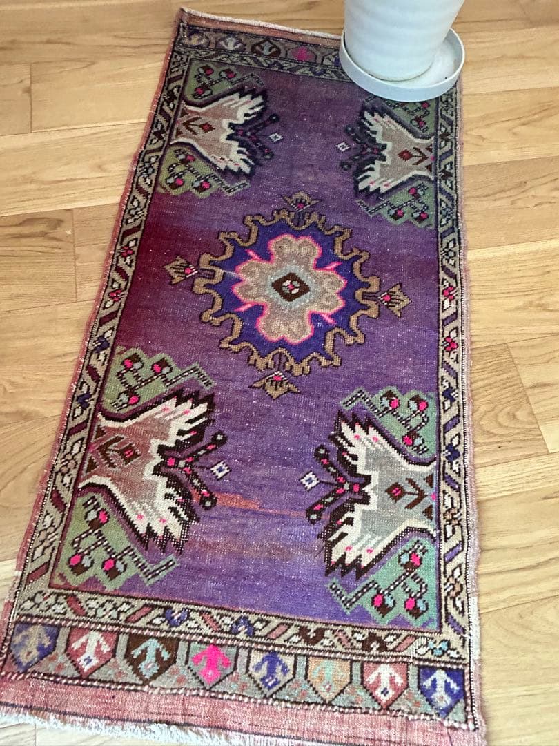 週末セール＊トライバルラグ・トルコヴィンテージラグ・ウール約49×104cm