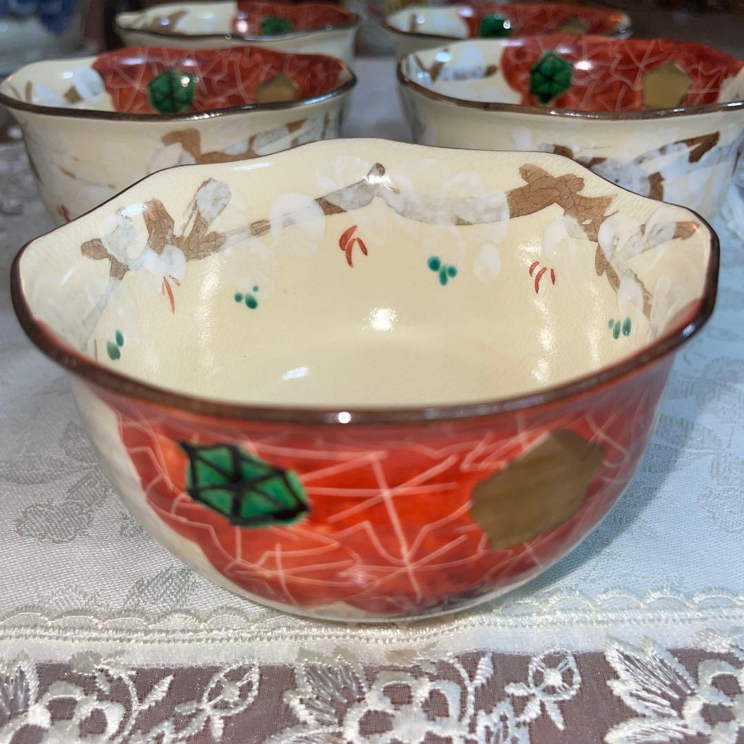 京焼　乾山写　手描き　雲錦向付　5個セット　未使用