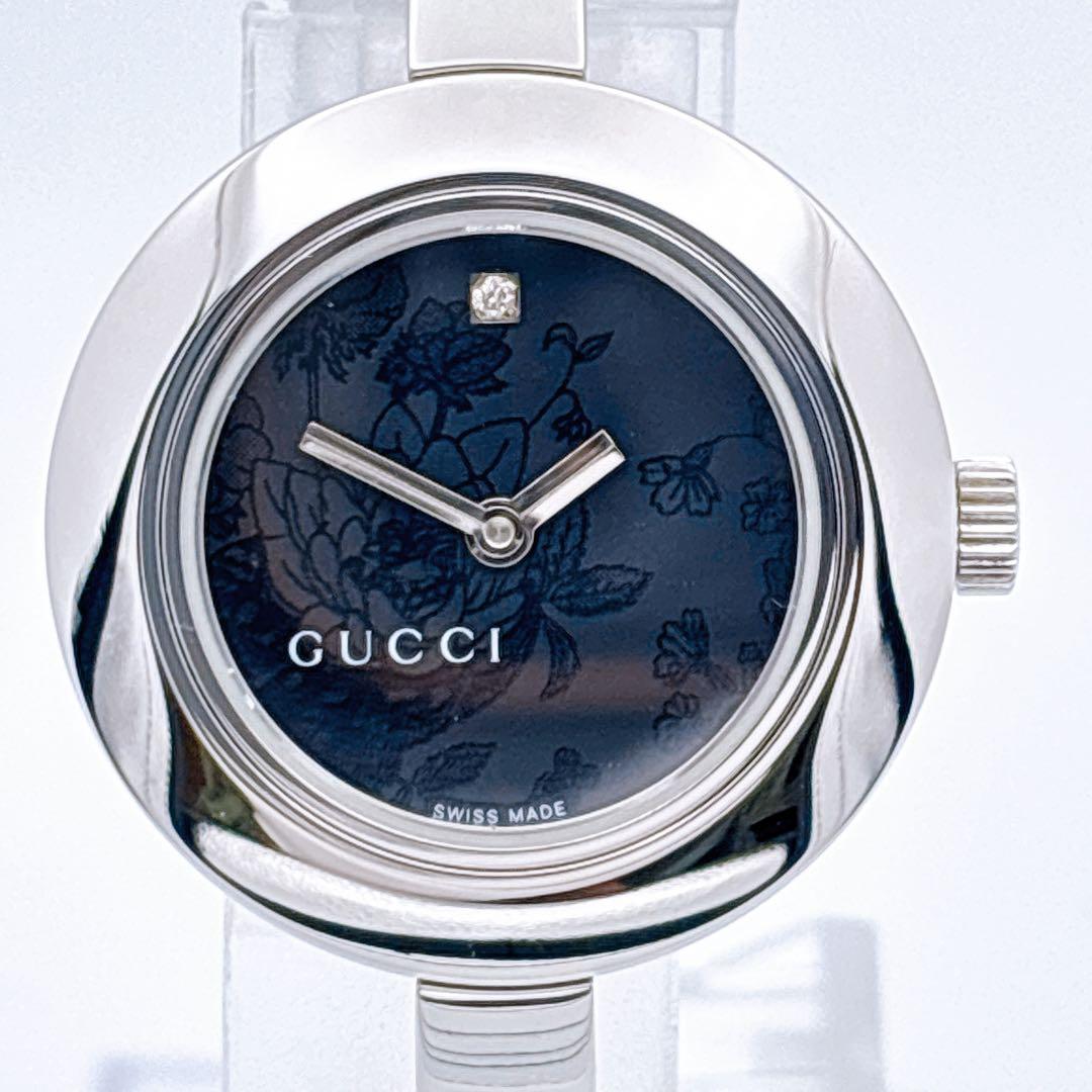 【美品・電池新品・箱】GUCCI 105 フローラ ブラック ダイヤ ラウンド
