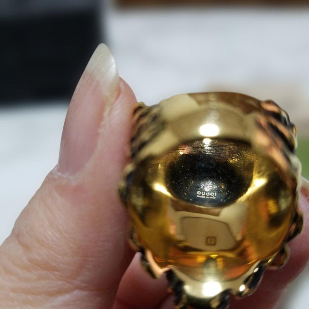 ★GUCCl【希少】紫色ストーンのライオンデザインリング 美品です★ゴールド系