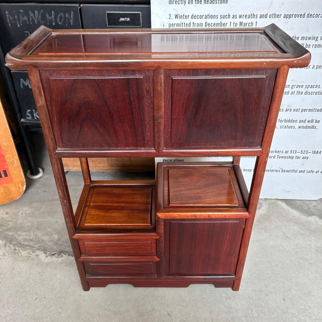 お*ん様 昭和レトロ 木製 唐木 花梨無垢 違い棚 飾り棚 茶棚 煎茶棚 茶箪笥