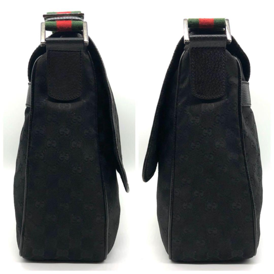 【大容量】GUCCI メッセンジャーバッグ GGキャンバス シェリーライン 黒