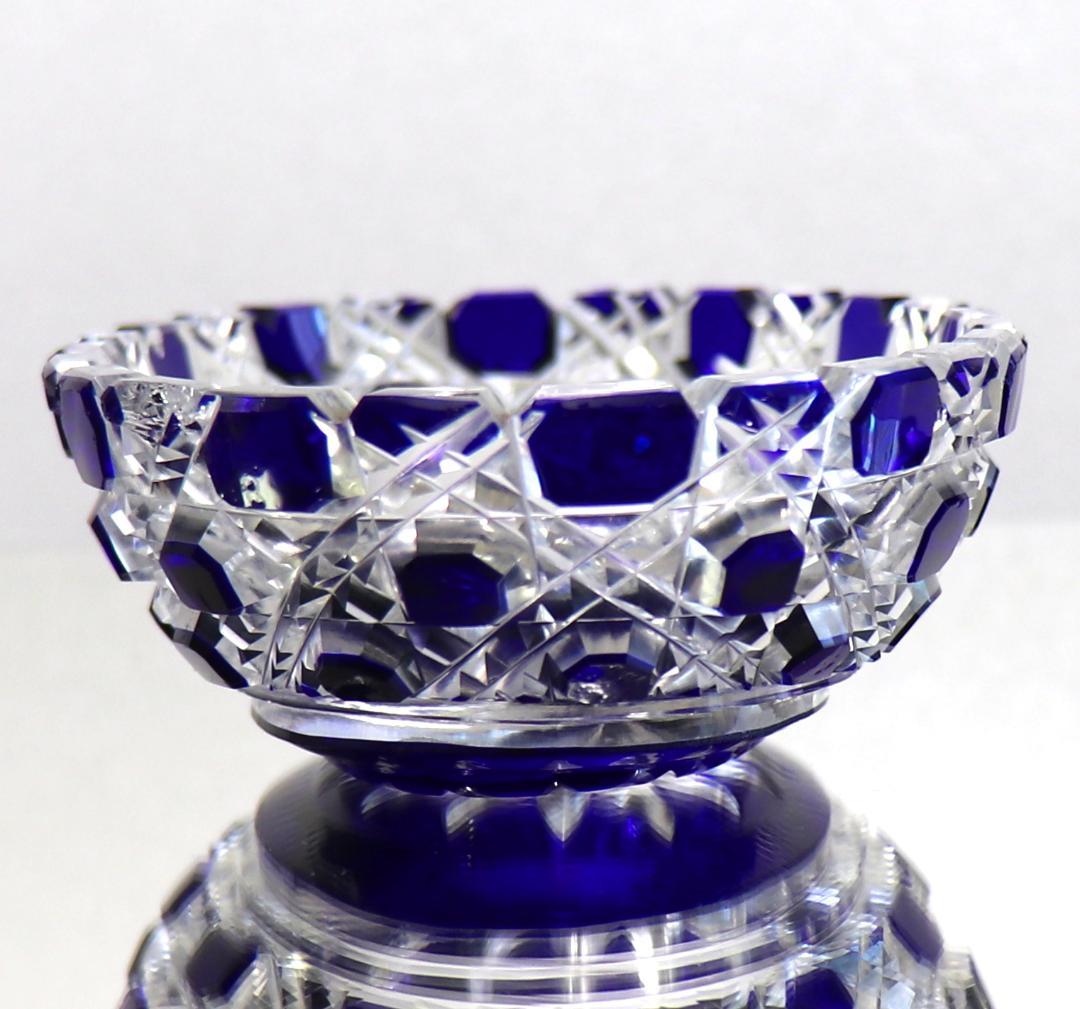 オールド・バカラ 最上級作品 青色被せ 切子 皿 ディアマン・ピエーリープレート