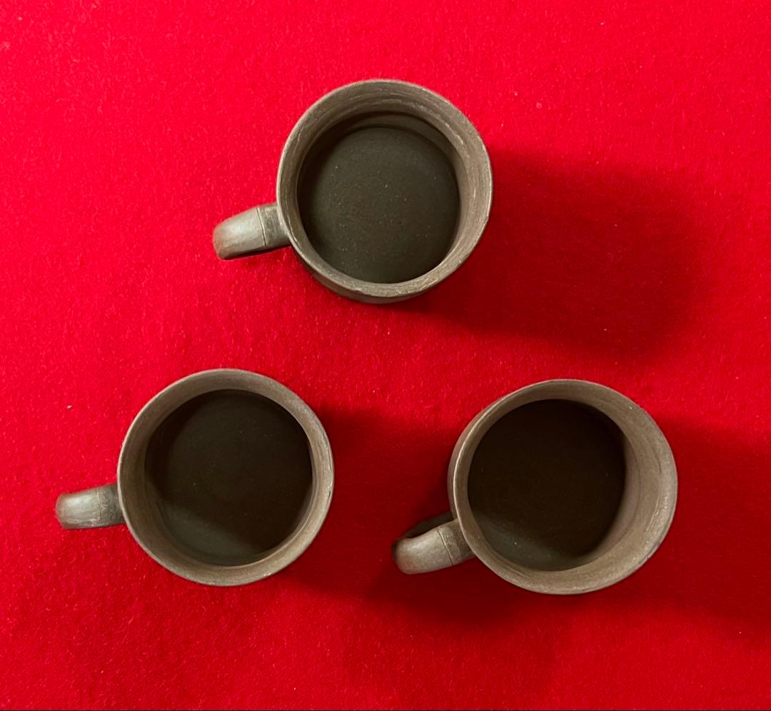 希少 中国美術 中國宜興紫砂 竹節紋樣 茶道具 カップ&ソーサー