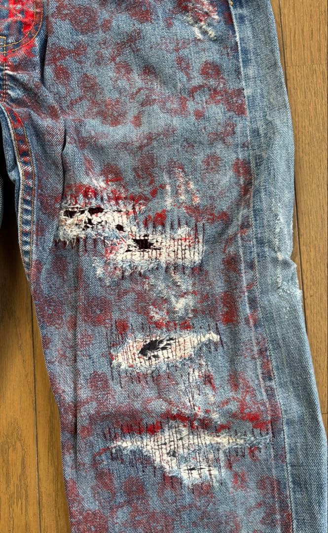 ジュンヤワタナベ　コムデギャルソン　デニム　ジーンズ　ペイント　ダメージ