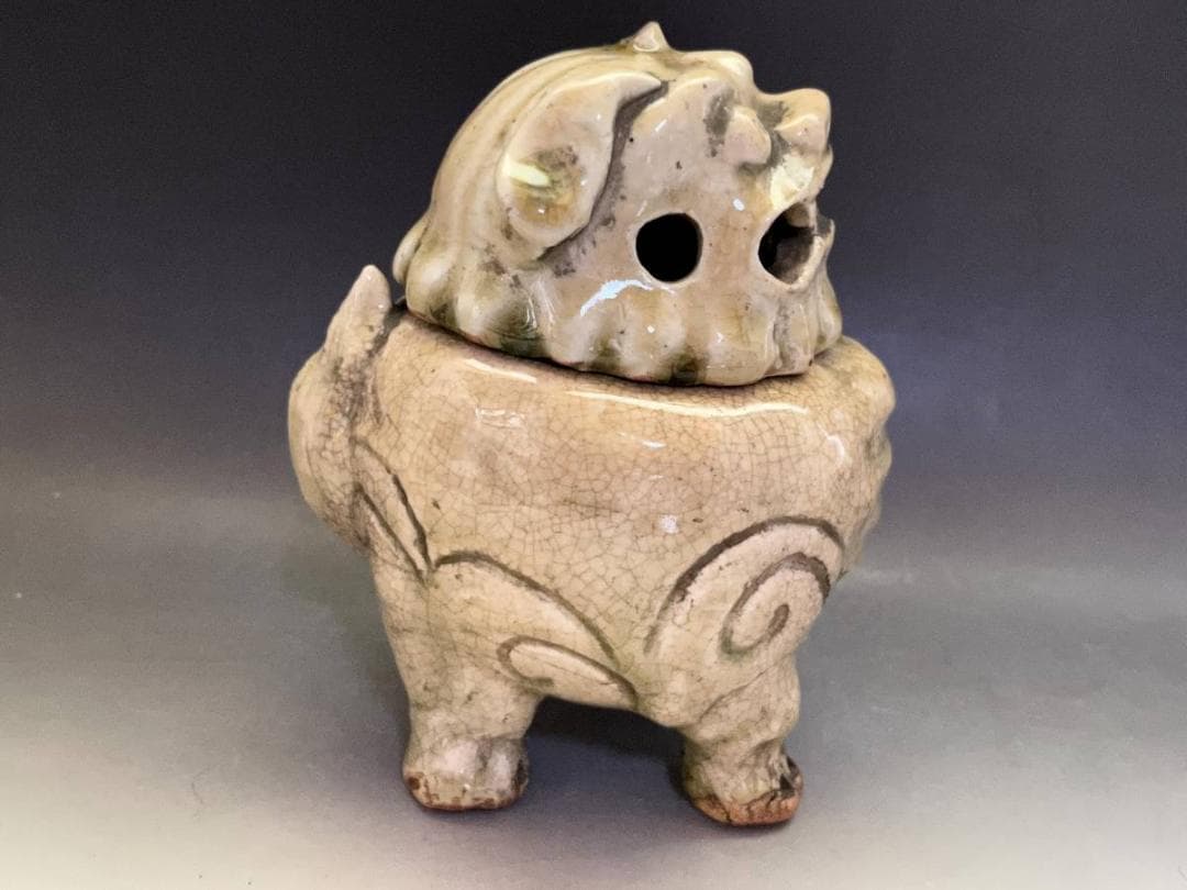 香炉■古い獅子香炉 (江戸期) 透かし獅子頭火屋 古陶器 四つ足 時代物 骨董■