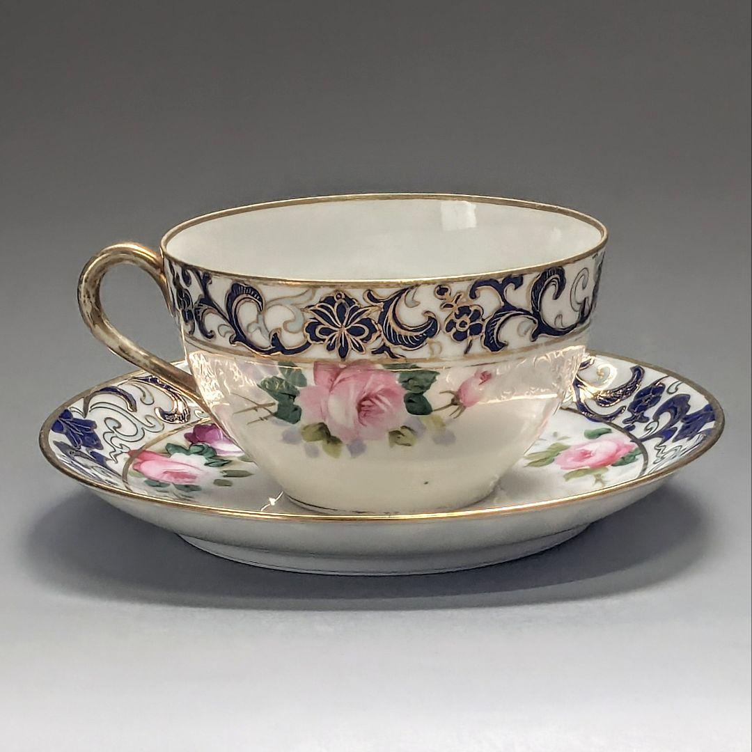 オールドノリタケ銘品!! 　金彩藍帯薔薇図紋　キャビネットカップ＆ソーサー