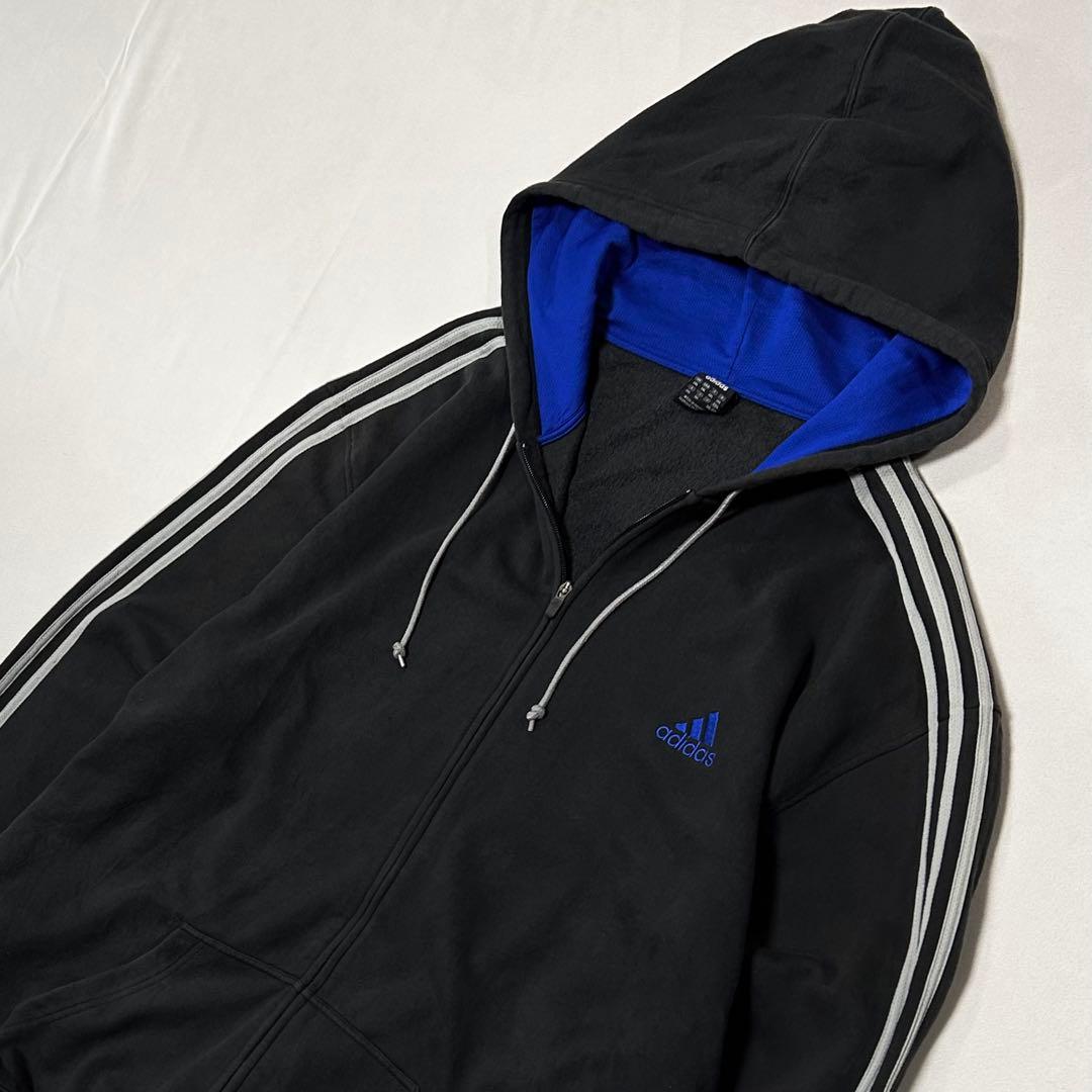 00s Adidas 3XL ジップパーカー ボックスシルエット スミクロ 刺繍