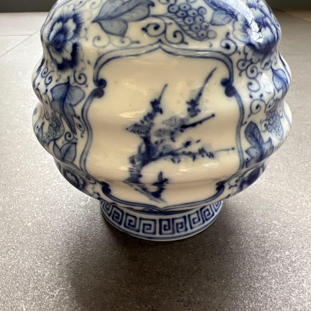 中国青花 染付 双耳瓶 花瓶 壺 陶磁器 古美術