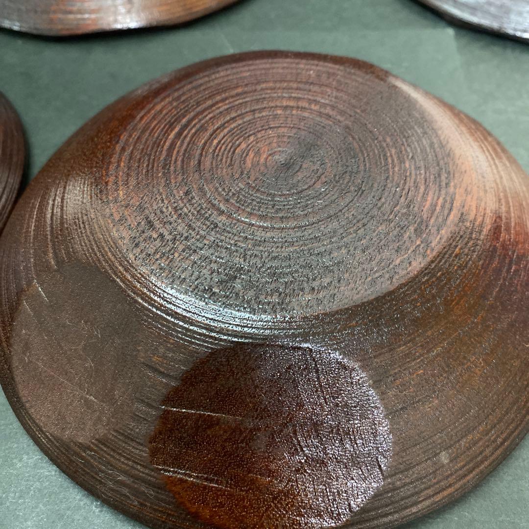 美品✨茶托 村瀬治兵衛 茶道具 本漆皿沢栗 スジ挽 ５客 箱付