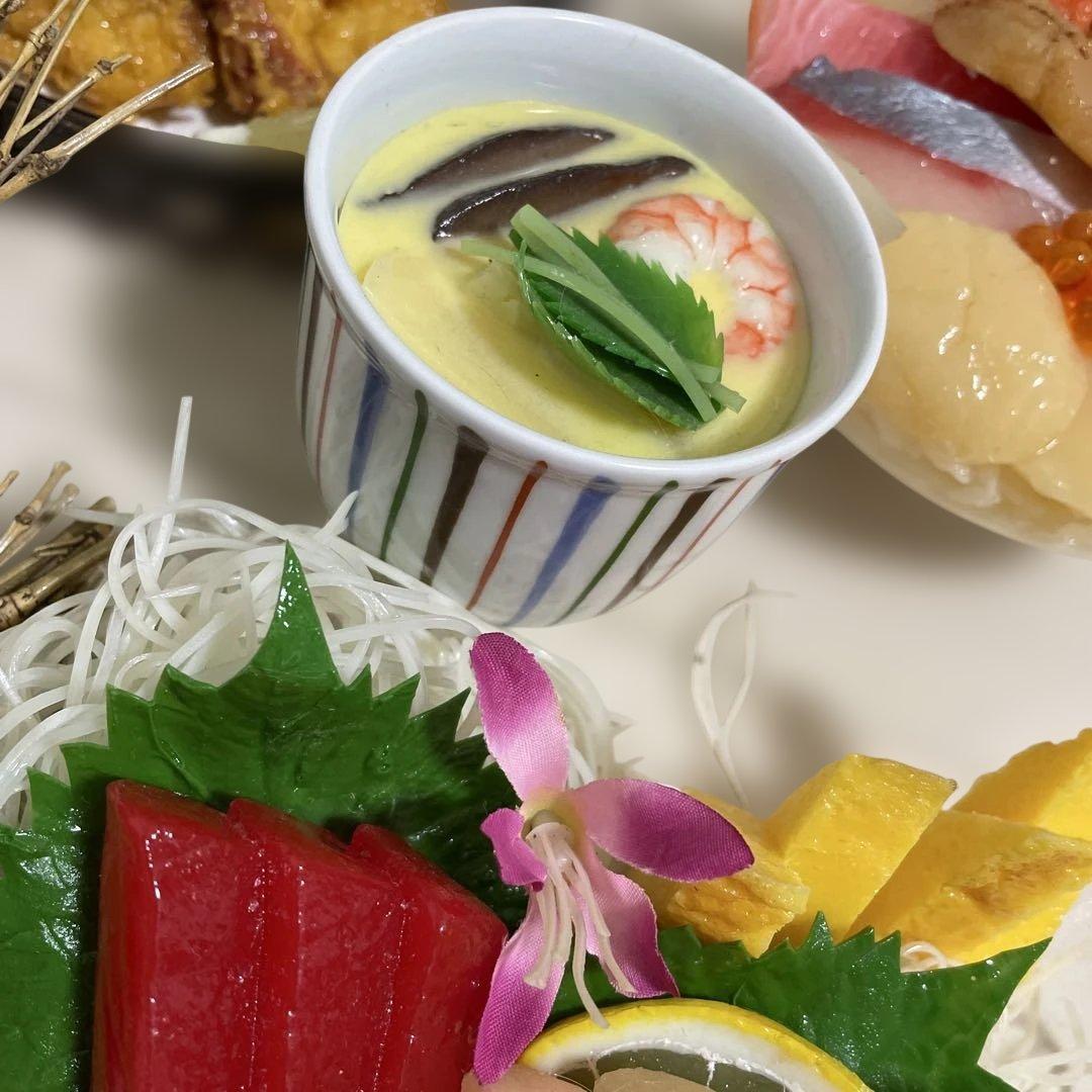 食品サンプル　海鮮丼　刺身盛り　茶碗蒸し　唐揚げ