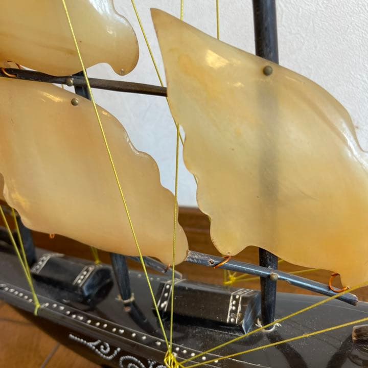 【バリ島民芸】帆船模型 インテリア 船 装飾品 ハンドメイド 牛角風の帆 大型