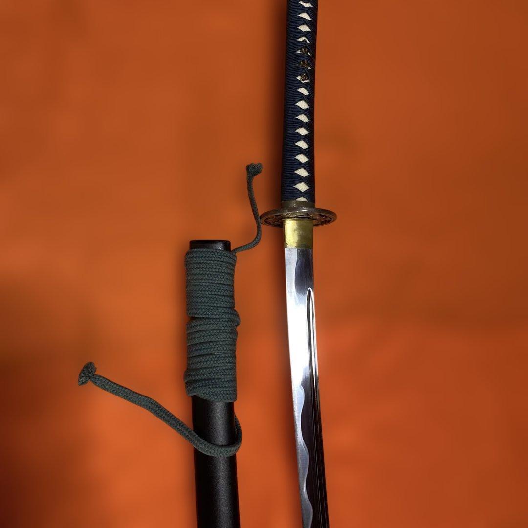 熟練者用高級長尺居合刀 青柄 龍彫透し丸鍔