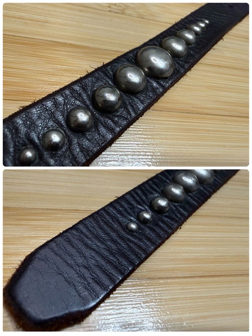 ⭐️美品⭐️HTC⭐️ナローベルト⭐️ブラック(茶芯)レザー⭐️ニッケルスタッズ⭐️34