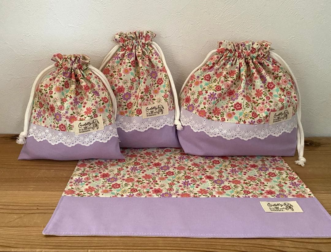 リクエスト品　ハンドメイド　入園入学準備　絵本袋　8点　花柄ピンクパープル