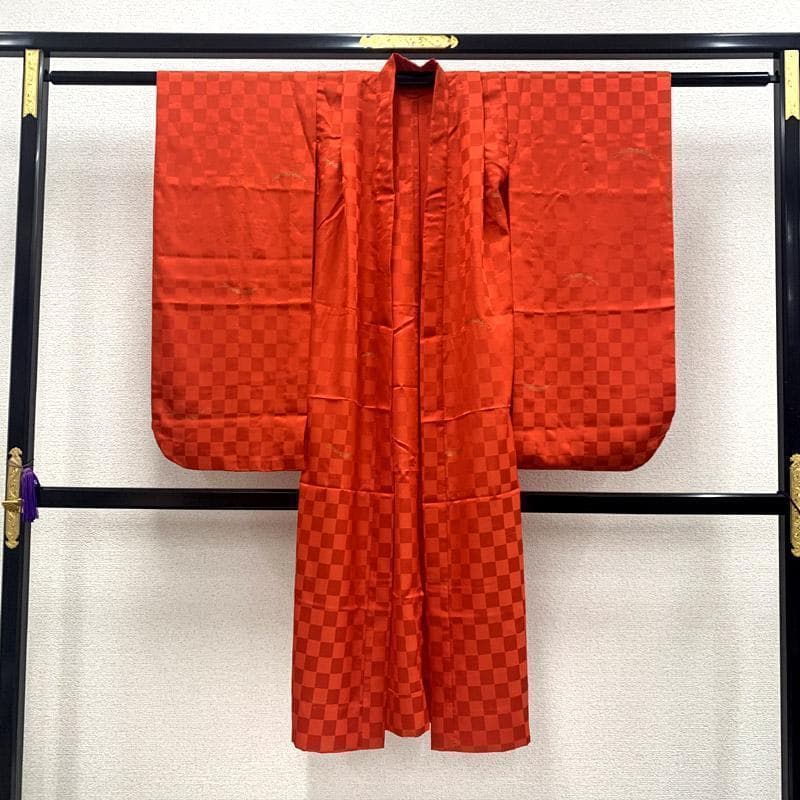 402ag12■七五三 七歳 女児 着物＆袋帯＆長襦袢 雪芝文 金彩■