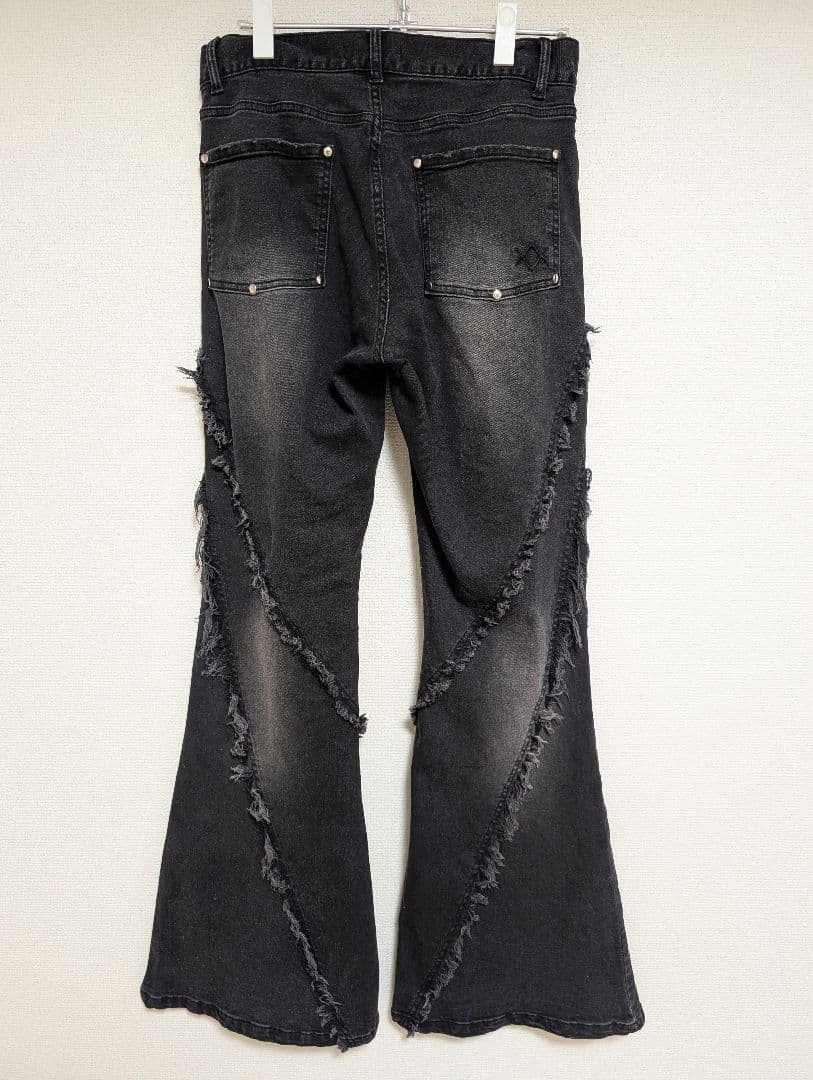 REFLEM 切り替えカットオフフレアデニムパンツ レフレム Lサイズ ブラック