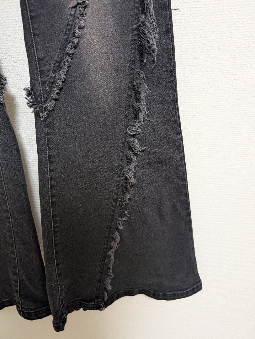 REFLEM 切り替えカットオフフレアデニムパンツ レフレム Lサイズ ブラック