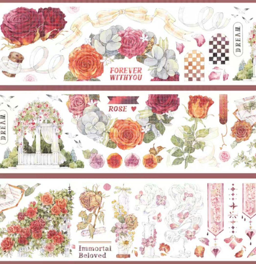 巻売 495★ 海外 マスキングテープ マステ PET 装飾 花 虹光