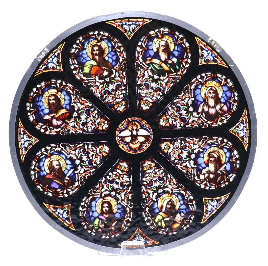 大型 ローズ ウィンドウ ヴィンテージ ステンドグラス バラ窓 鳩 キリスト