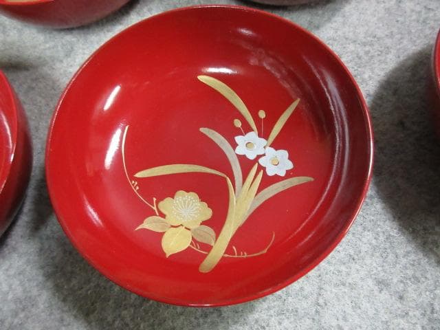 朱塗蒔絵花模様木皿10枚 [B25358]