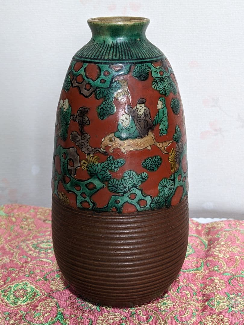 ⭐青木木米 京焼 南画赤絵琴高仙人 徳利 九谷焼 コレクション骨董品アンティーク