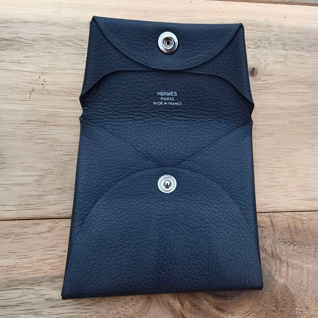 【美品】エルメスHERMES バスティア ケース ネイビー レザー