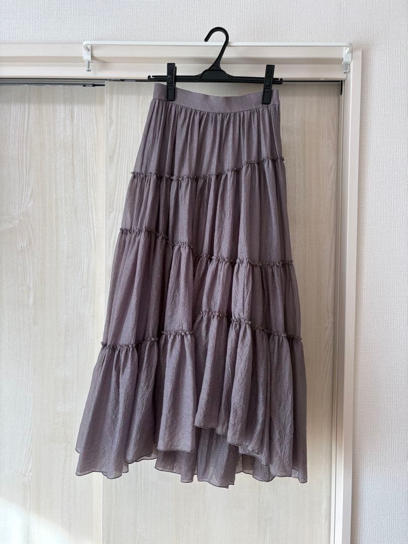 anuans オーガンジーギャザーティアードフレアスカート