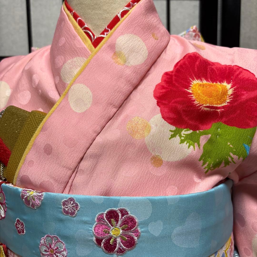 七五三　着物セット　7歳　ハーフ成人式　ブランド　ハッカキッズ　ピンク色　水色