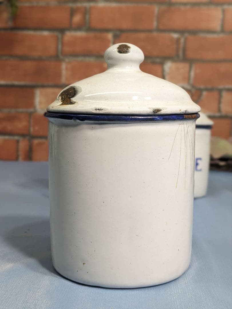 フランス アンティーク ホーロー キャニスター お茶 スパイス コショウ 小3点